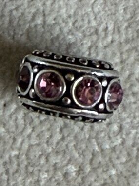 Brighton silver-toned charm bead featuring pink Swarovski crystals.